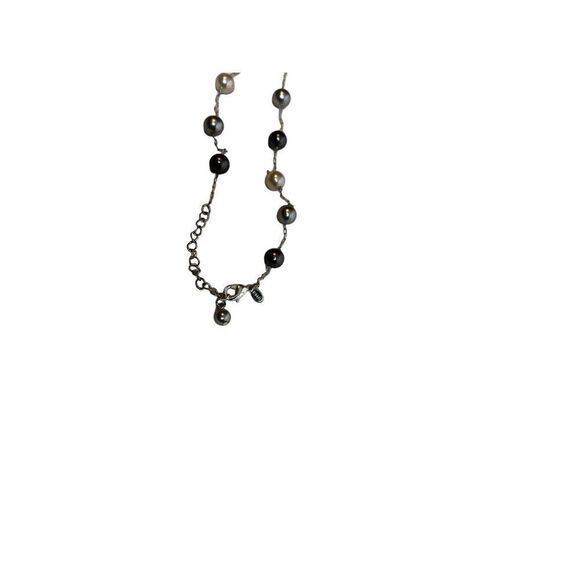 Silver and multi color gray and pearl white necklace and windmill charm necklace - Picture 4 of 11